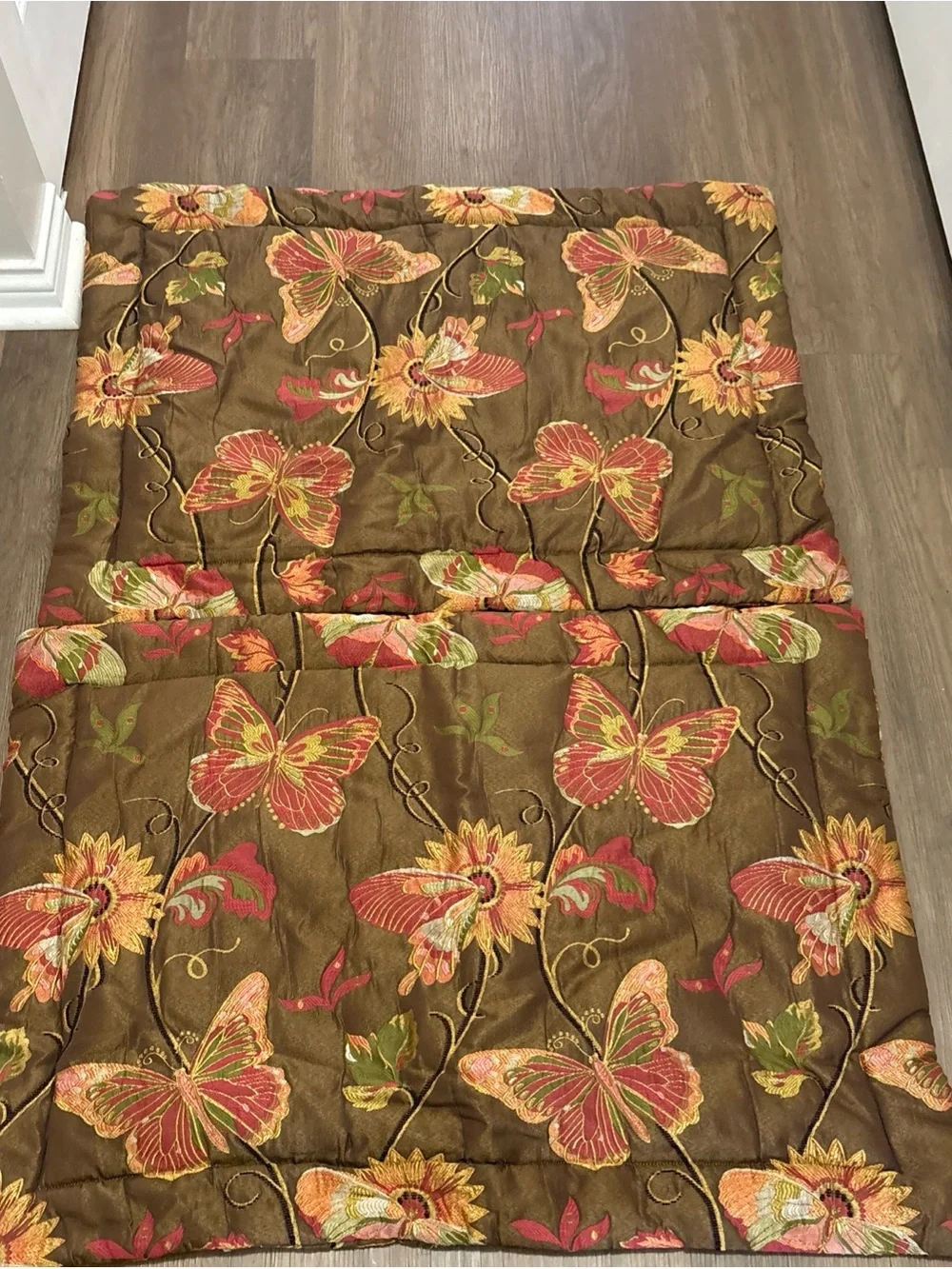 Butterfly Floral Quilted Pillow Sham - Brown and Coral